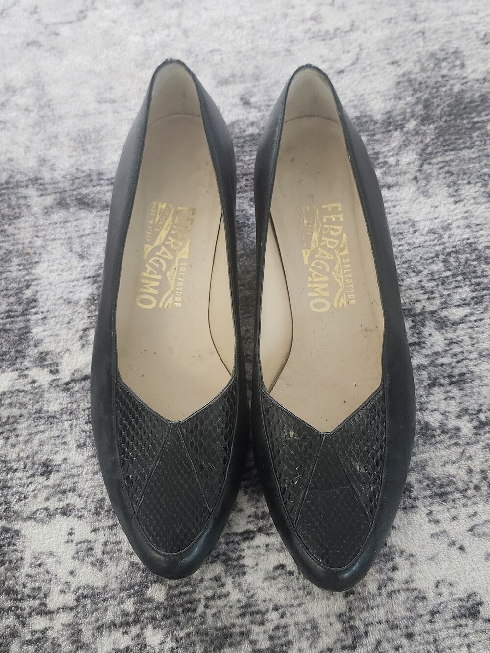 Salvatore Ferragamo $490 Leather/Snakeskin Shoes Size 8 (Fit Small Like 7.5)